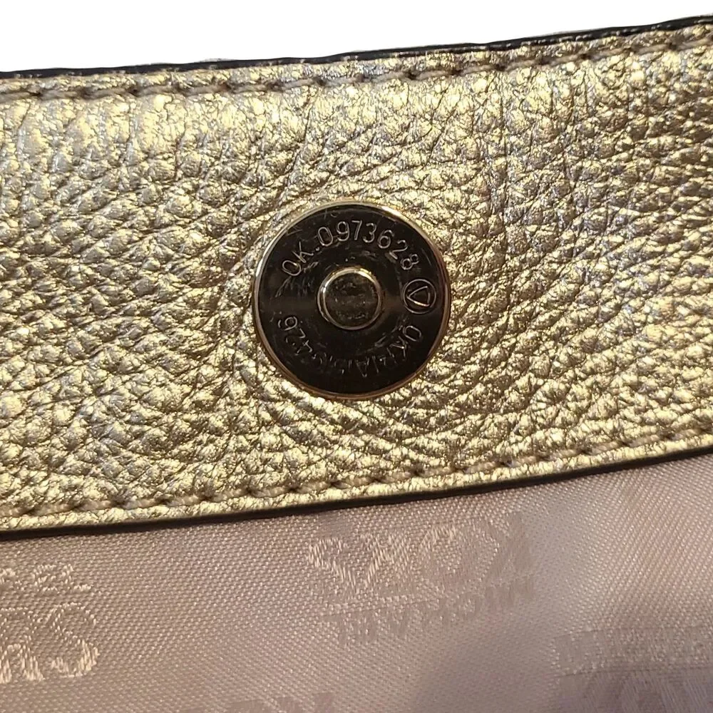 Michael Kors Signature MK Jet Set Khaki Canvas & Gold Leather Shoulder Bag VGUC